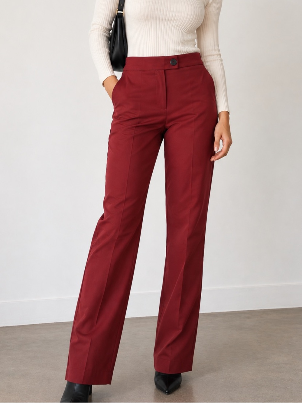 MNG Mango Burgundy Red Straight Leg Trousers Size 8